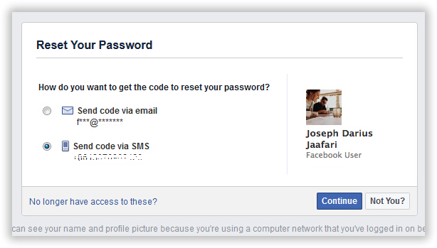 отправленный с Facebook.Введите этот код на странице "Сброс пароля&quo...